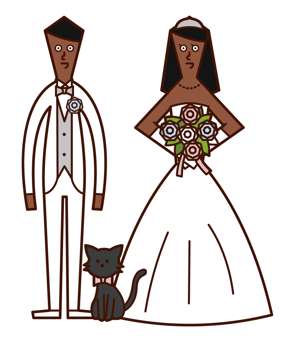 新娘和新郎和貓的插圖