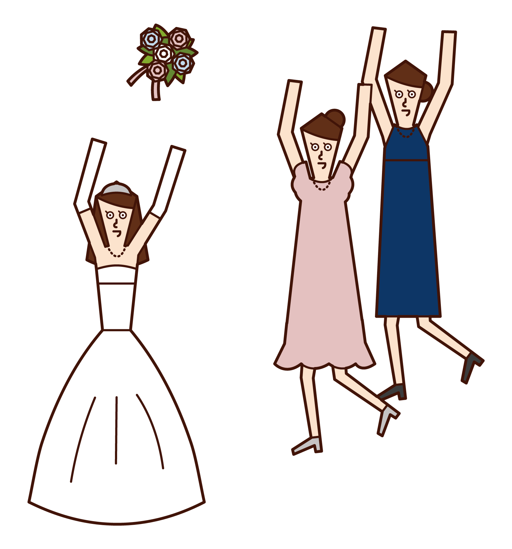 新娘和新郎的插圖，使氣球釋放