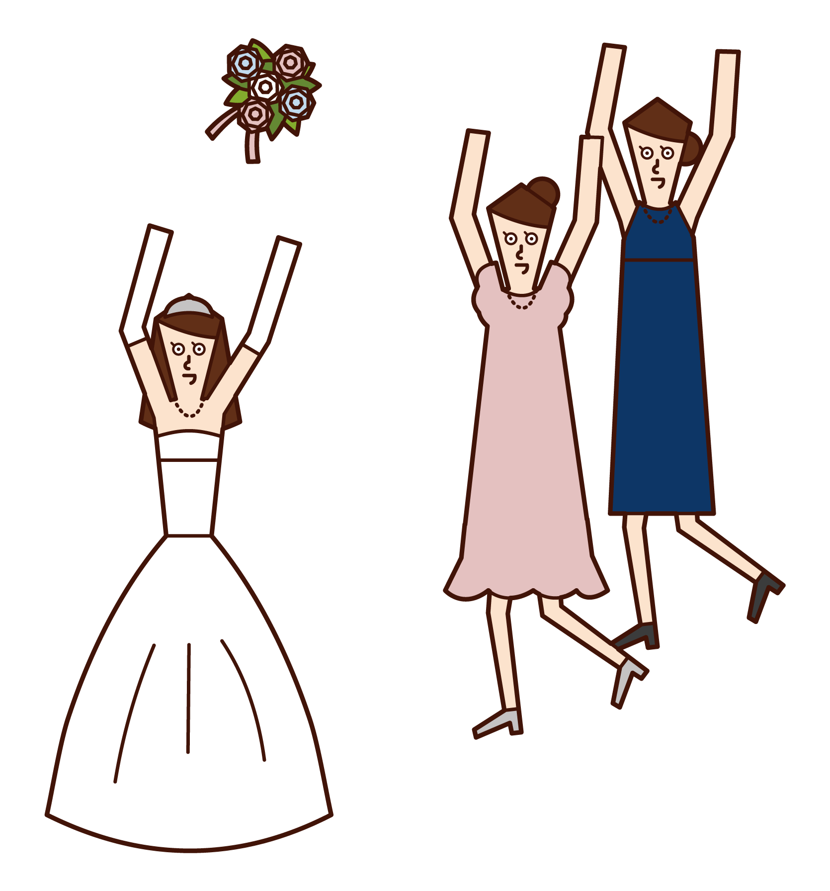 結婚を祝福する友人達（男性）のイラスト