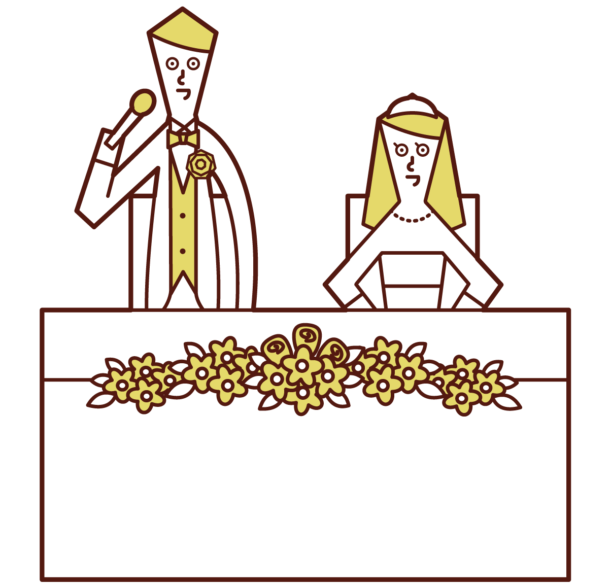 Illustration of bride and groom giving a speech