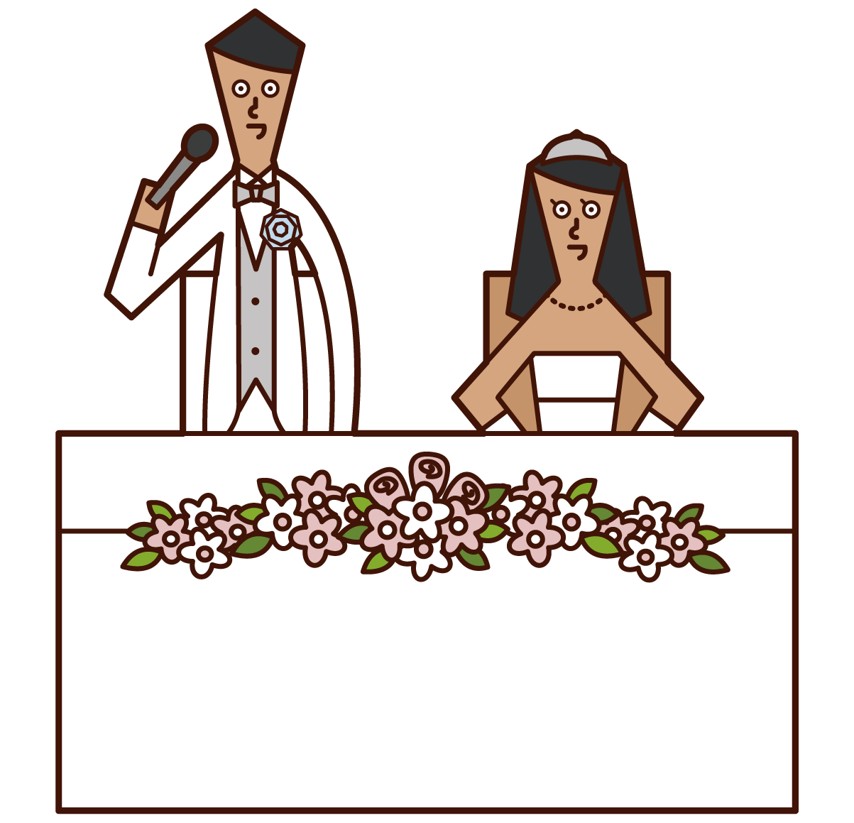 Illustration of bride and groom giving a speech