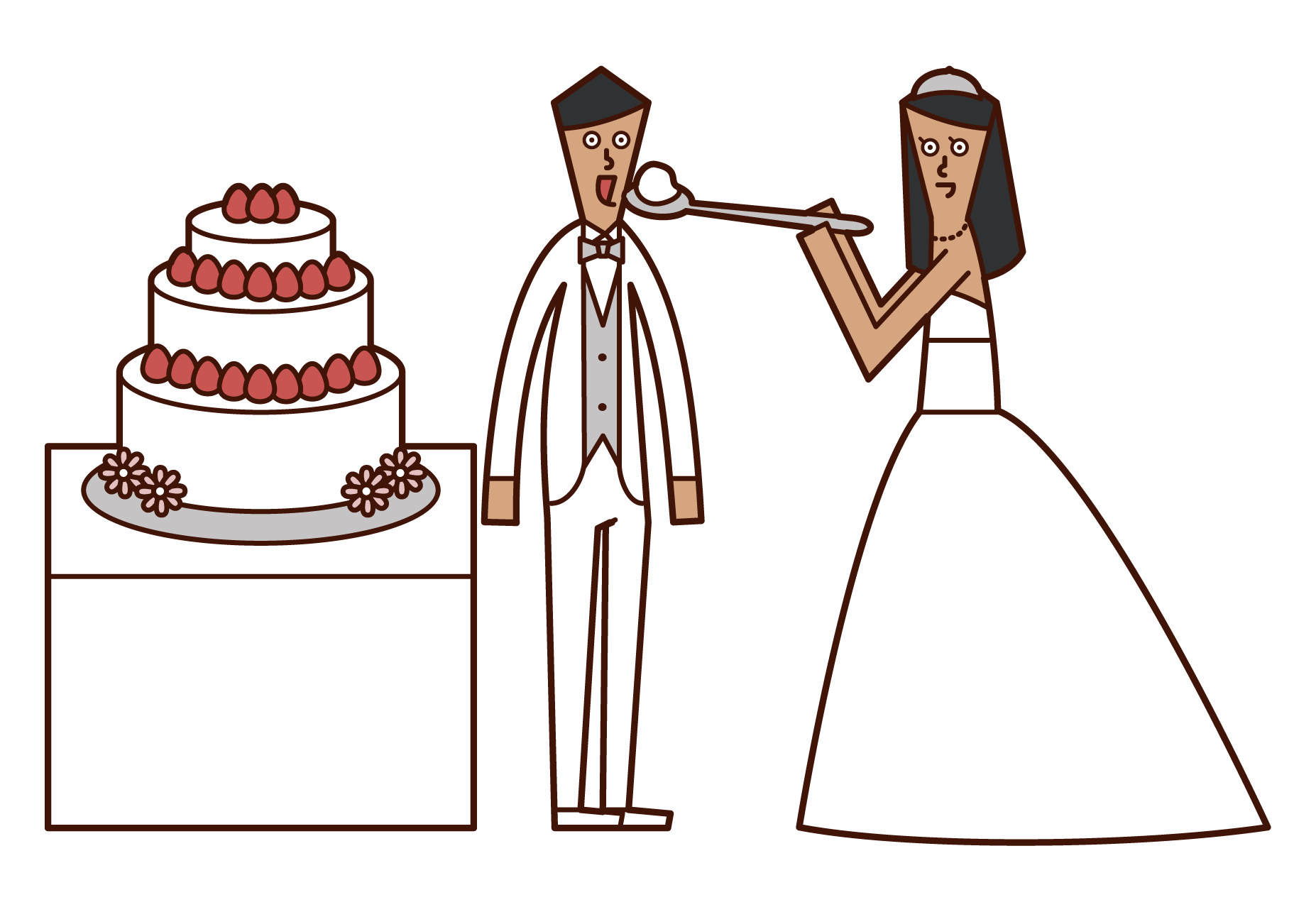 新娘和新郎做第一個字節的插圖