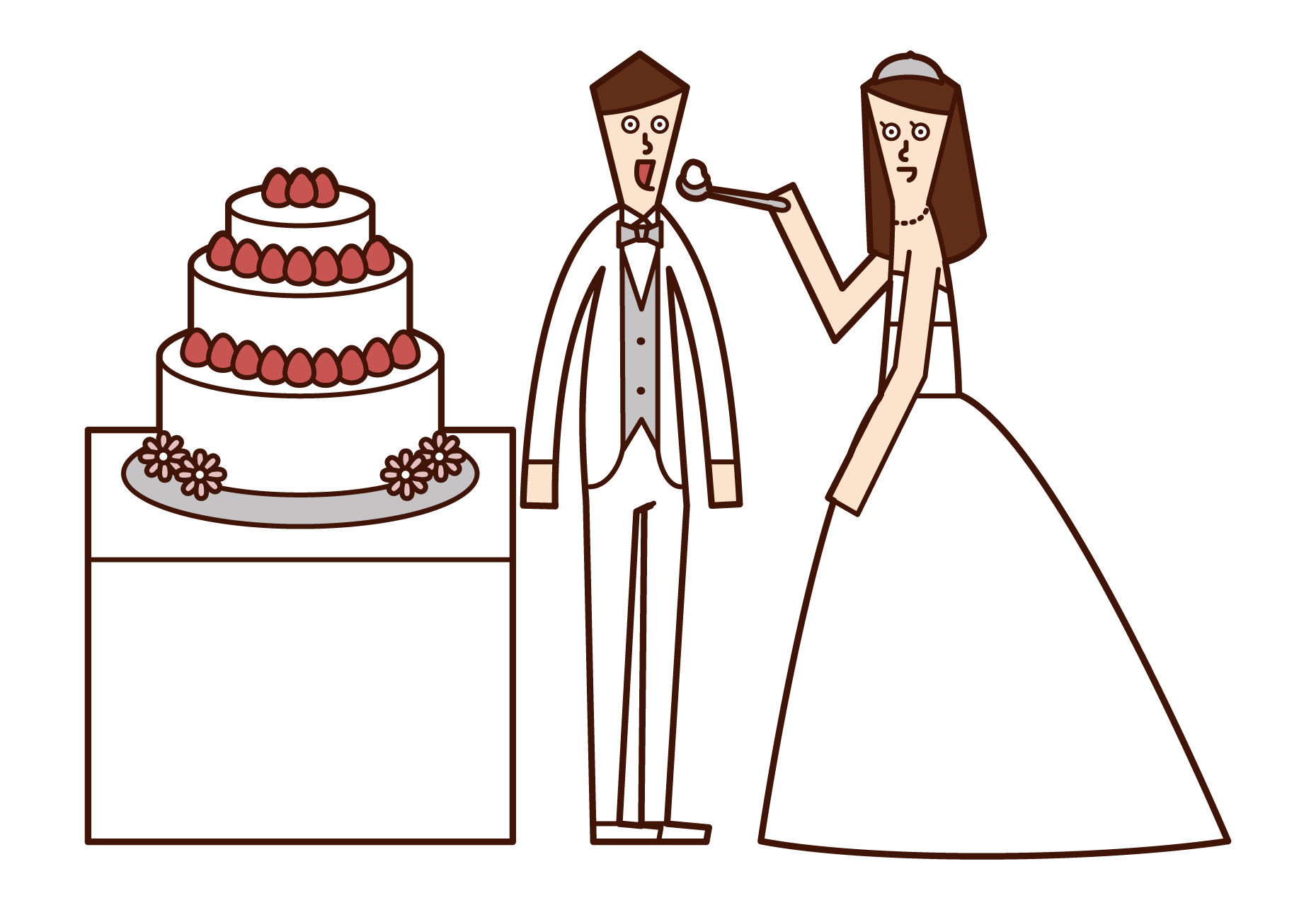 Illustration of bride and groom opening the mirror