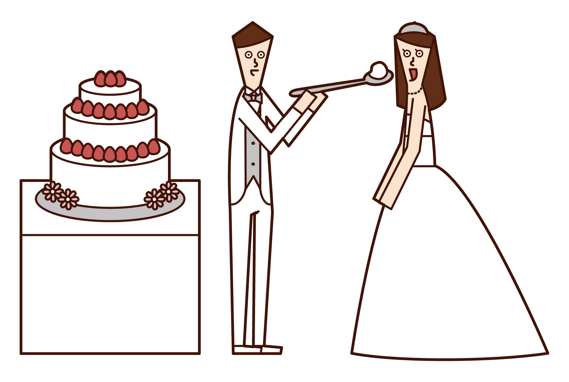 Illustration of a bride and groom who do a first-bite job