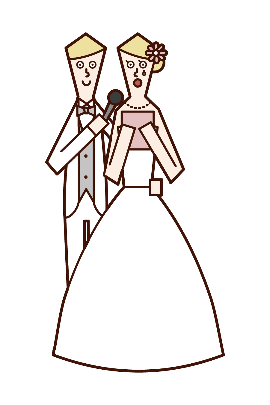 Illustration of bride reading letter to parents