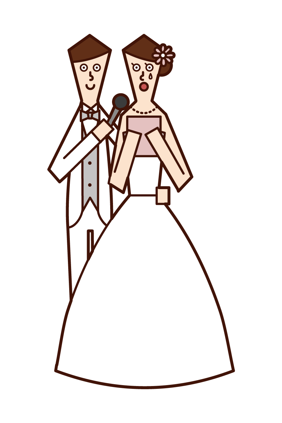與婚禮策劃師（女性）協商的情侶插圖