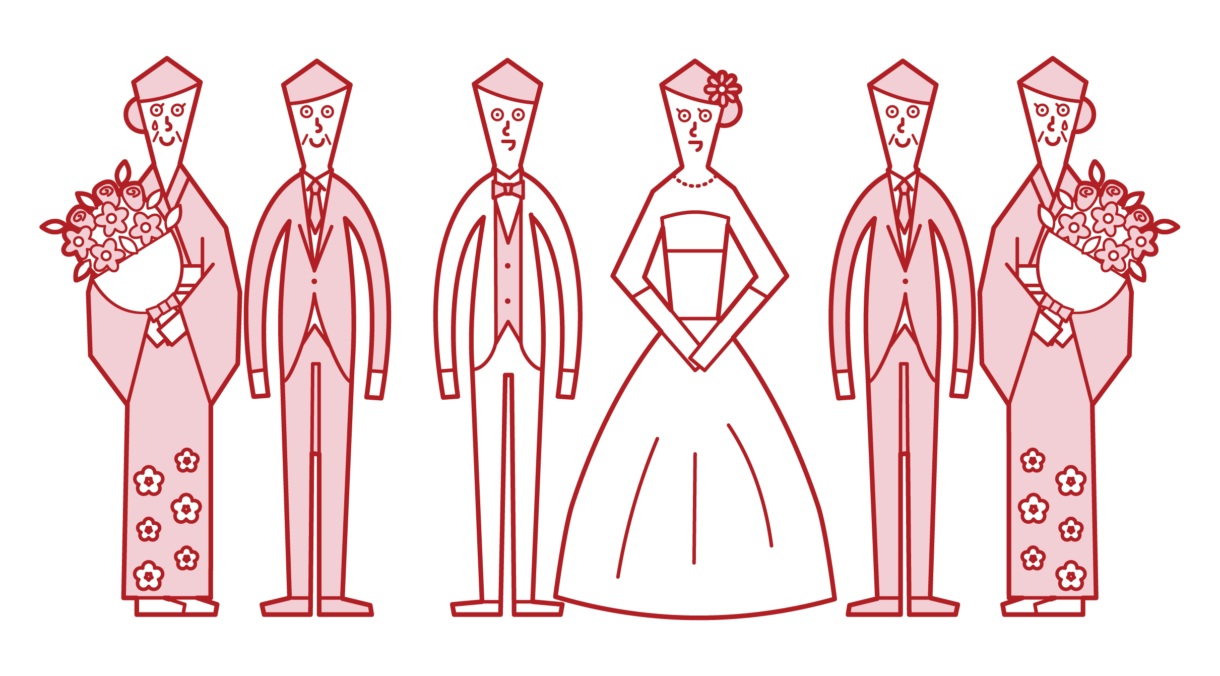 新娘和新郎和父母的插圖