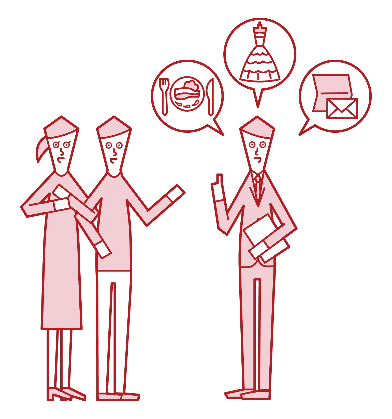 Illustration of couple consulting with wedding planner (man)