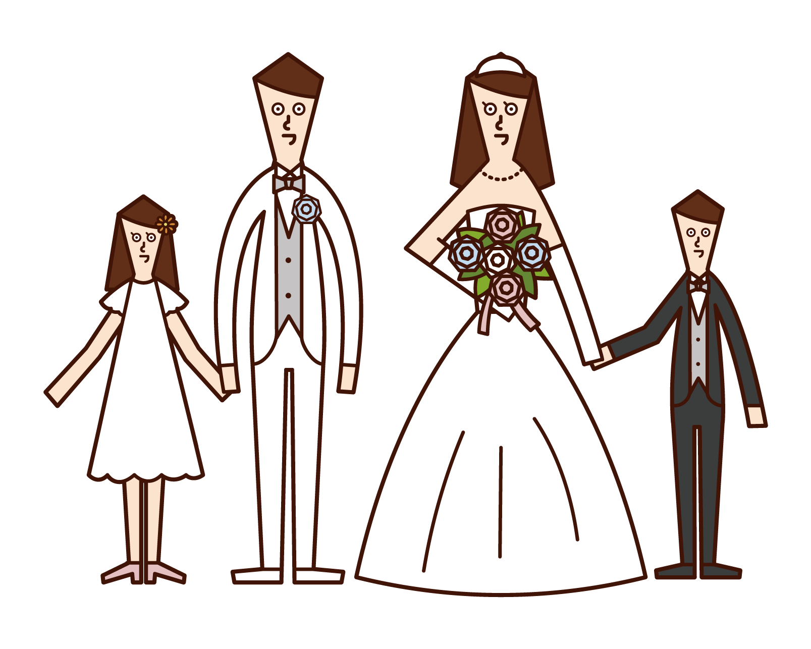 Illustration of couple consulting with wedding planner (woman)