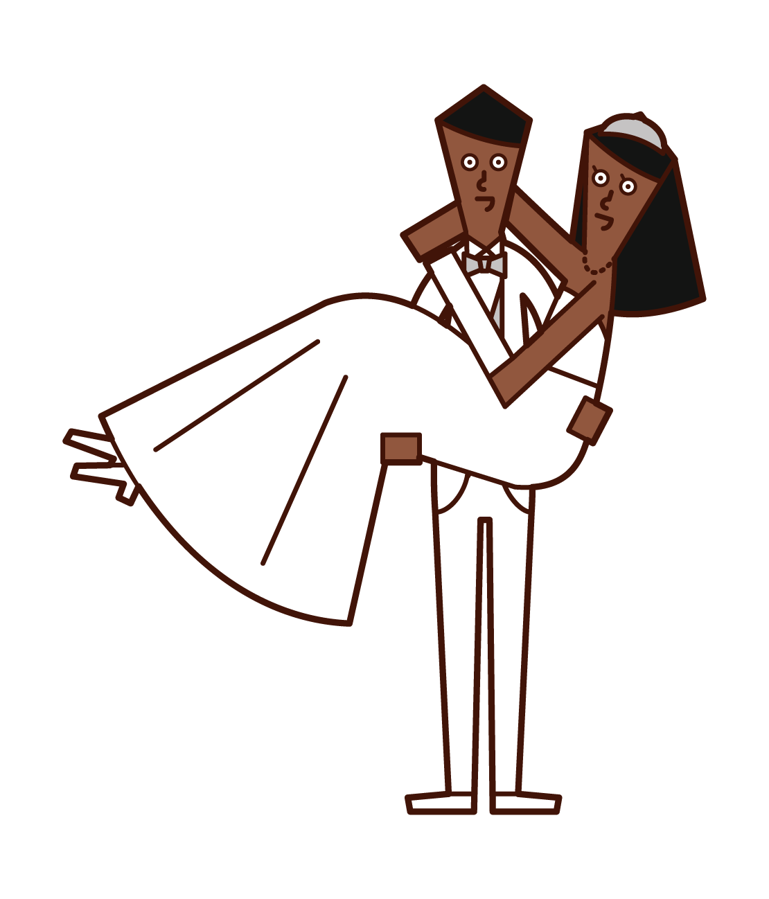 Illustration of groom holding a bride as a princess