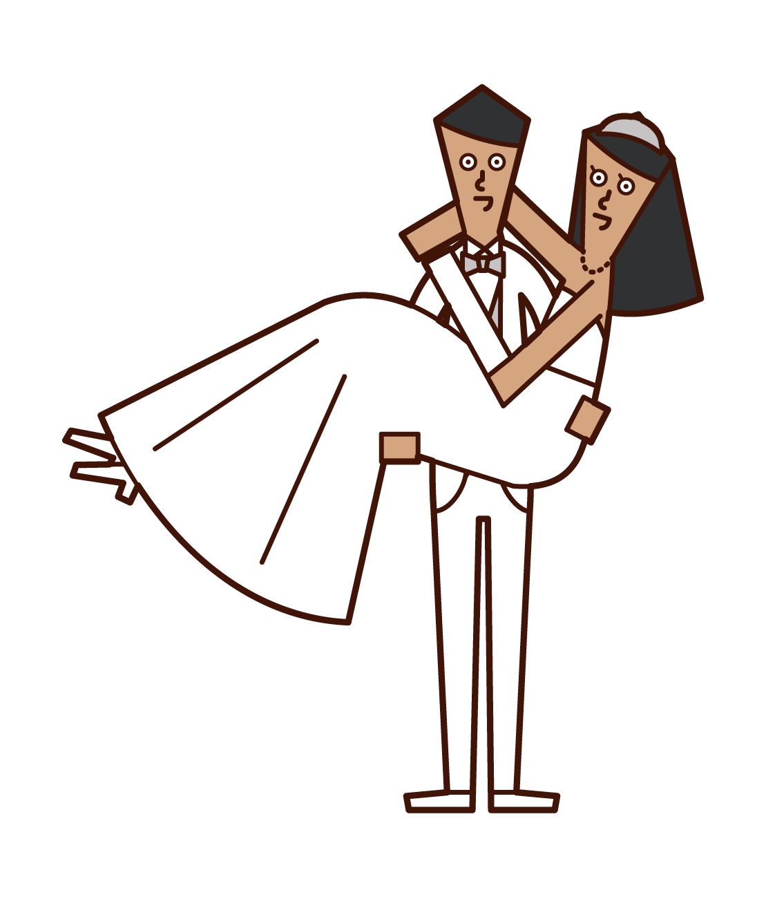 Illustration of groom holding a bride as a princess