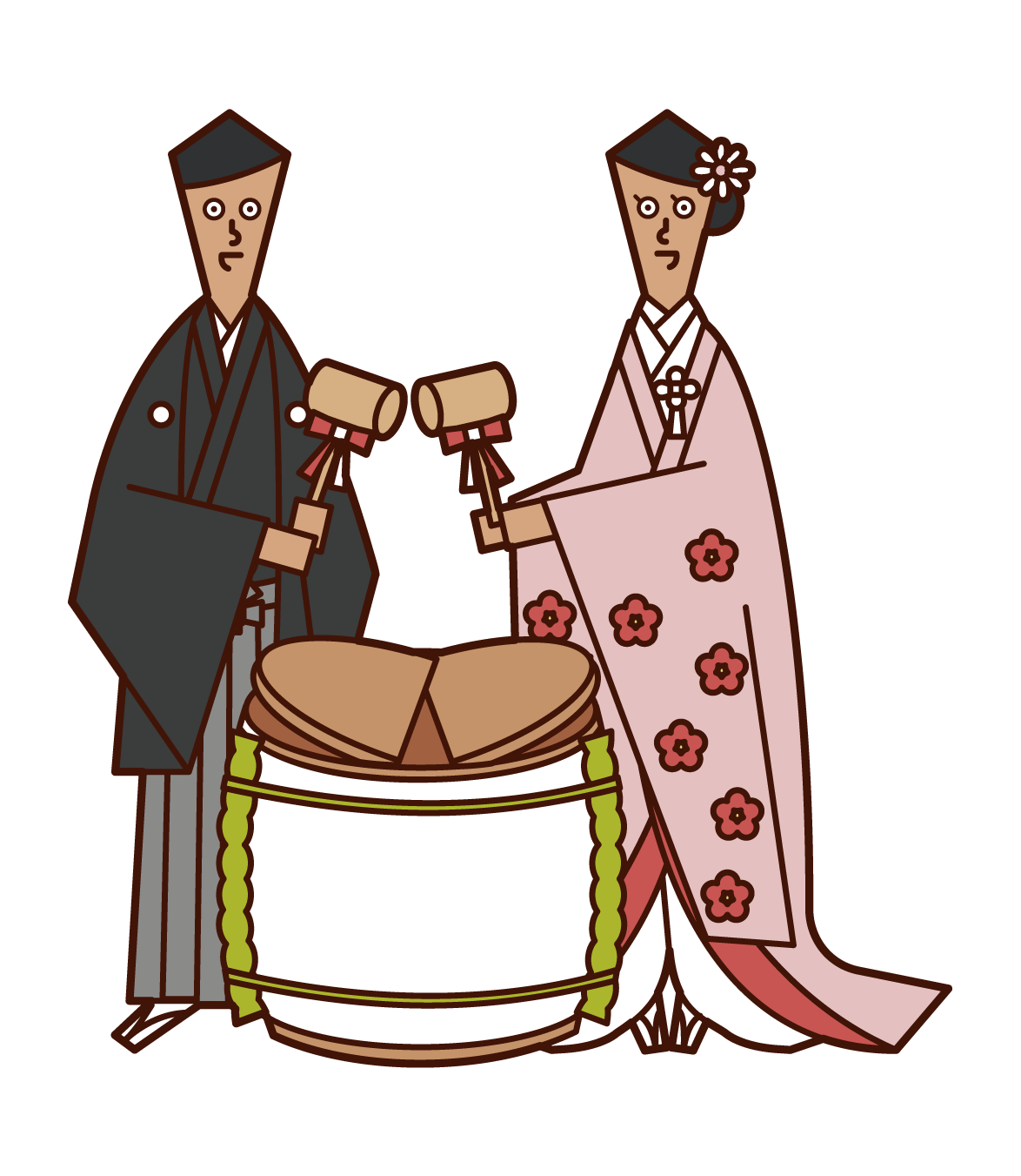 Illustration of bride and groom opening the mirror