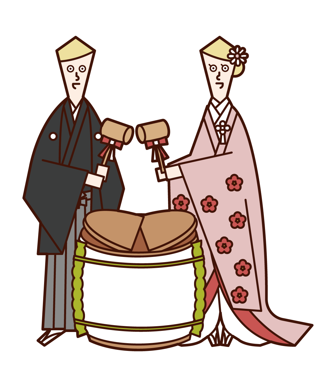 Illustration of bride and groom opening the mirror