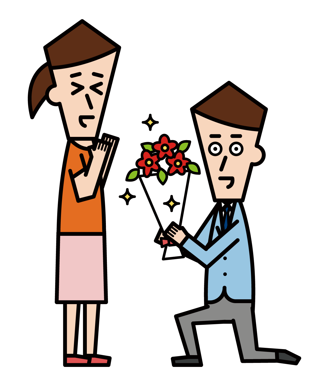 通過花束求婚的人（男性）的插圖