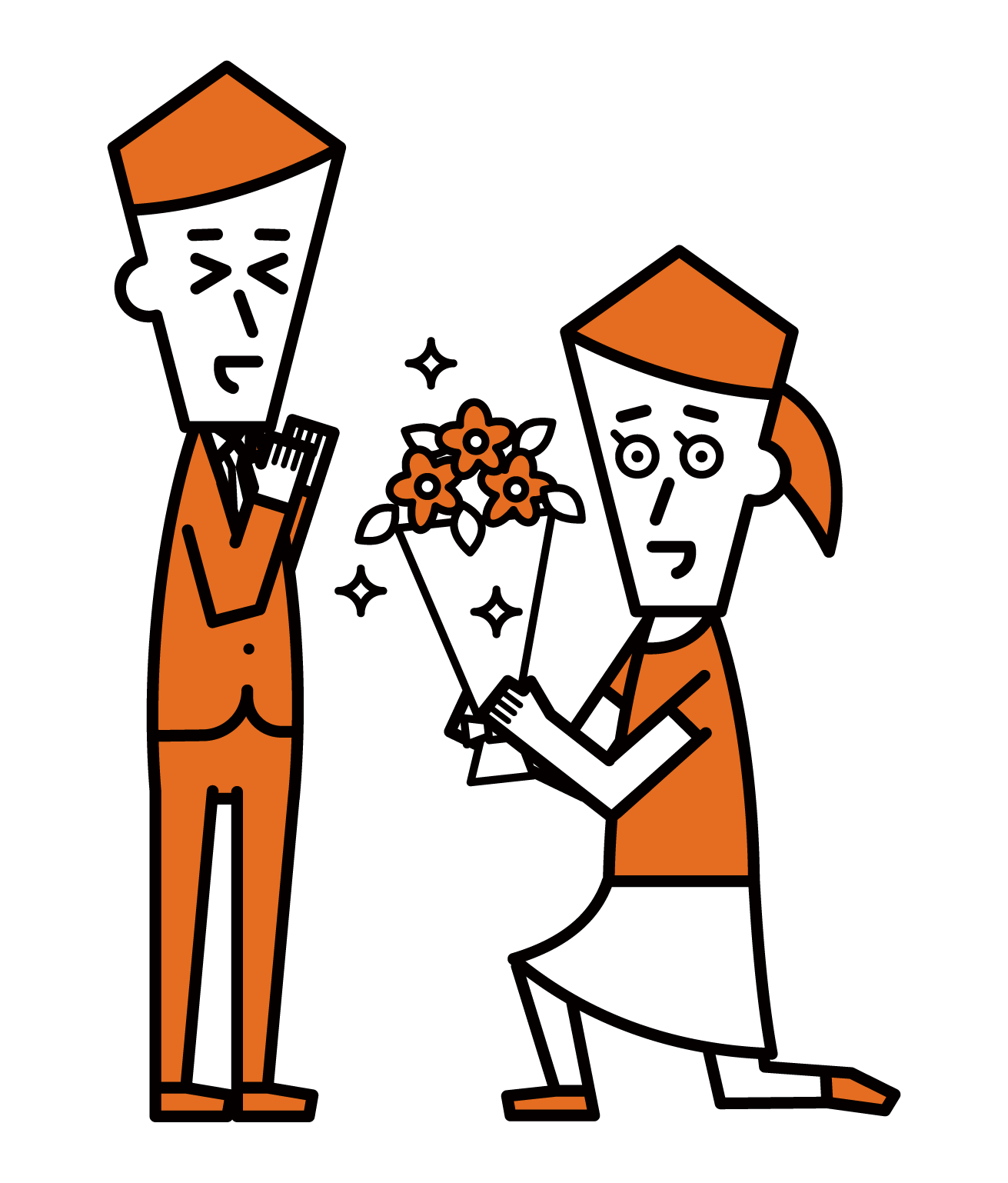 通過花束求婚的人（女性）的插圖
