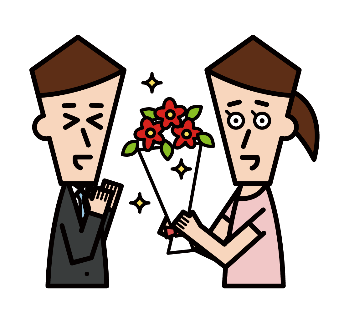 通過花束求婚的人（女性）的插圖
