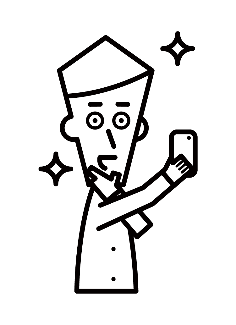 Illustration of a person (male) taking a selfie with a smartphone