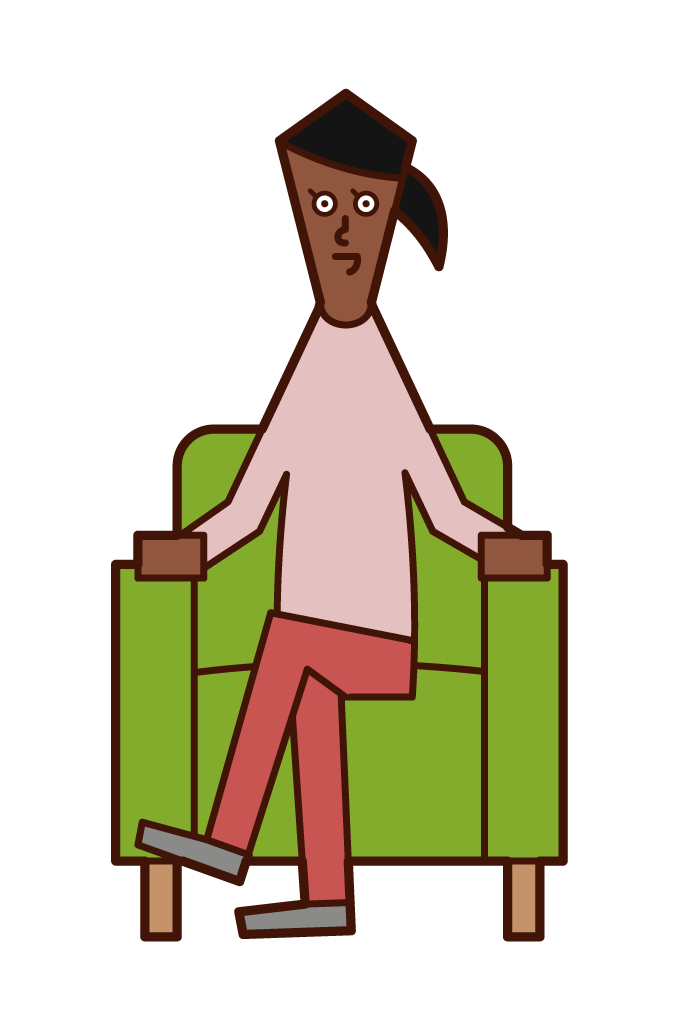 脚を組んでソファに座る人（女性）のイラスト