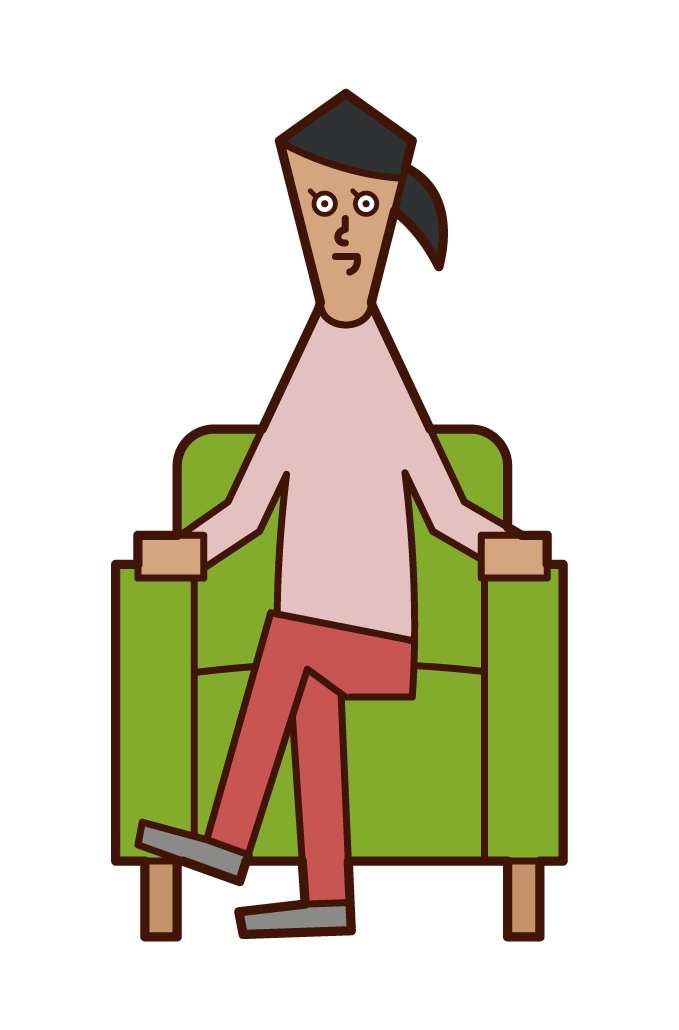 雙腿坐在沙發上的人（女性）的插圖