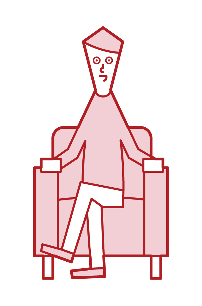 雙腿坐在沙發上的人（男性）的插圖