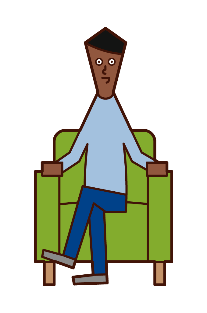 脚を組んでソファに座る人（男性）のイラスト