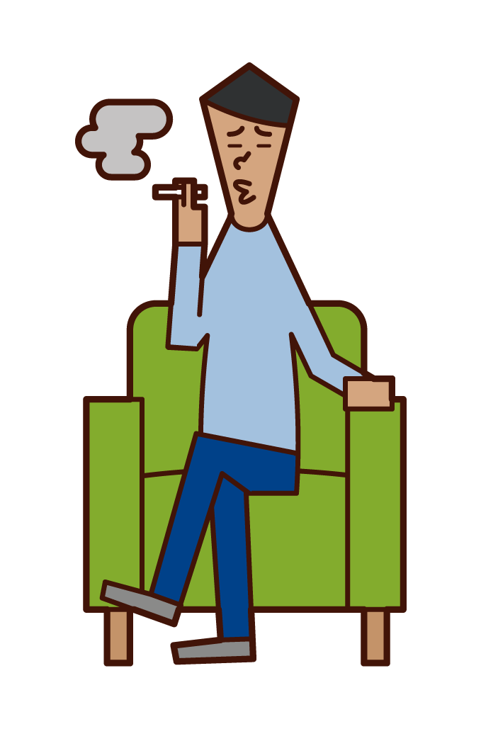 坐在沙發上抽煙的人（男性）的插圖