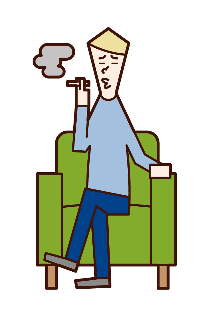 Illustration of a man sitting on a sofa and smoking a cigarette