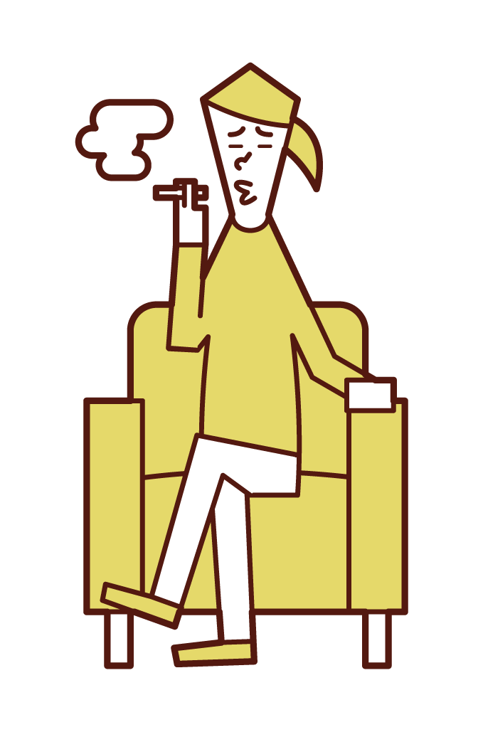 ソファに座ってタバコを吸う人（女性）のイラスト
