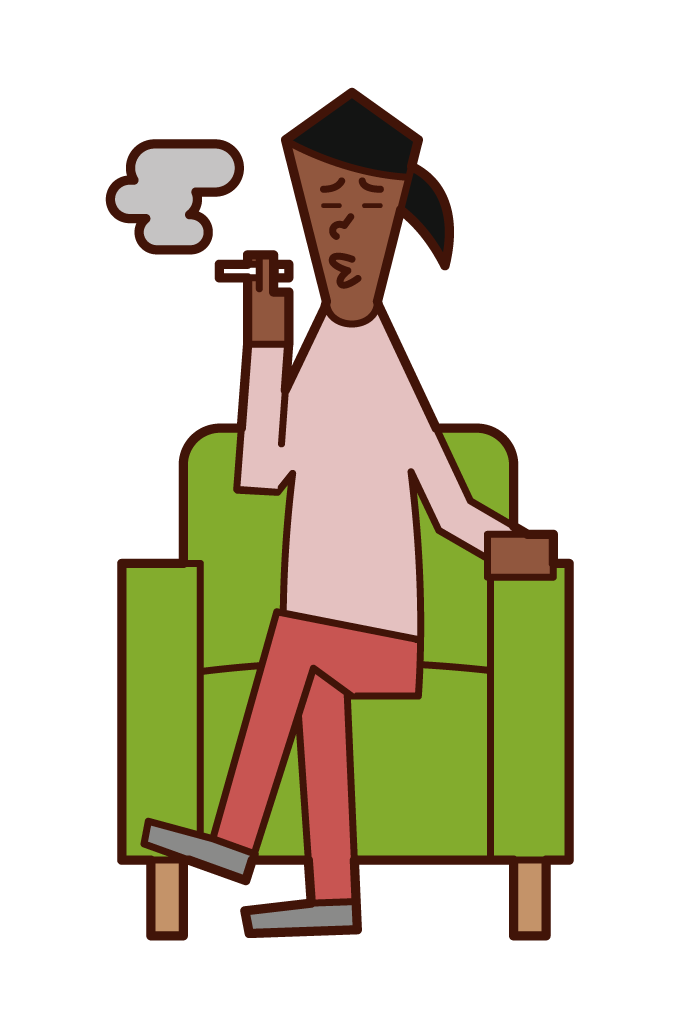 소파에 앉아 담배를 피우는 사람(여성)의 일러스트