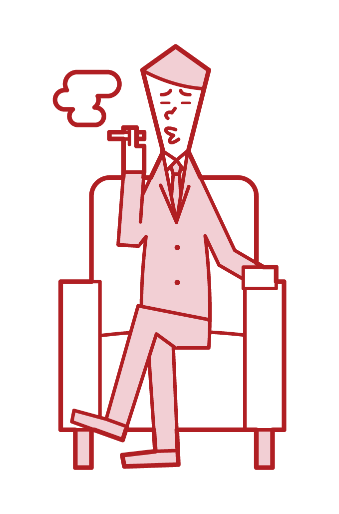 소파에 앉아 담배를 피우는 사람(남성)의 일러스트