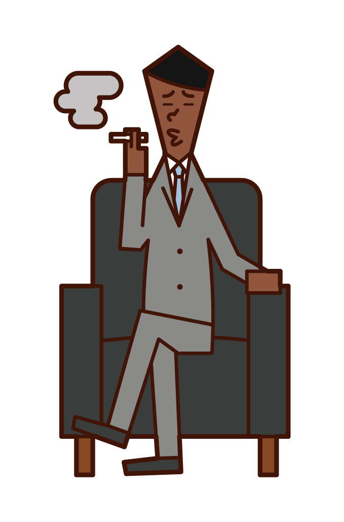 ソファに座ってタバコを吸う人（男性）のイラスト