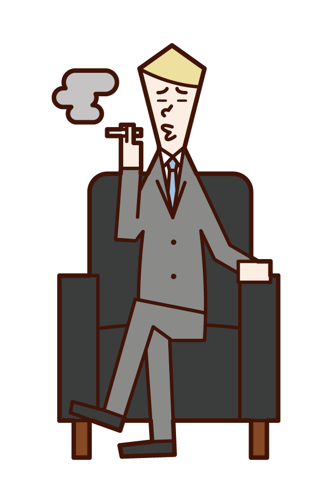 ソファに座ってタバコを吸う人（男性）のイラスト