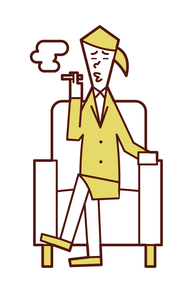坐在沙發上抽煙的人（女人）的插圖