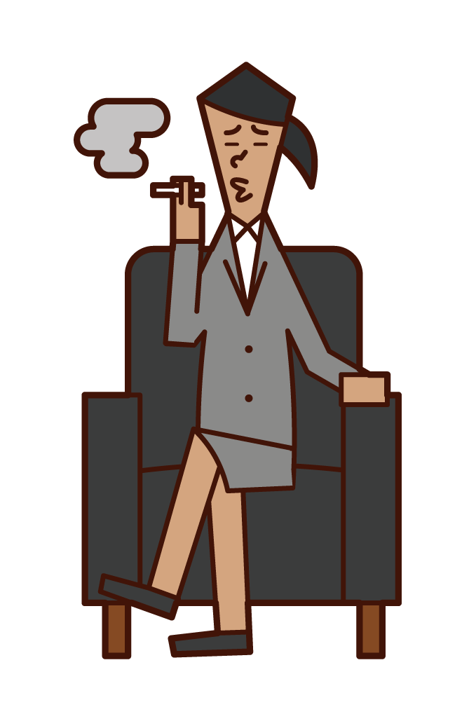 소파에 앉아 담배를 피우는 사람(여성)의 일러스트