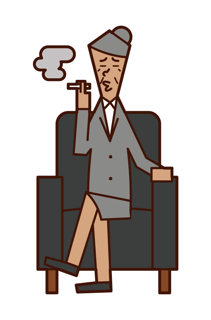 坐在沙發上抽煙的總統（女性）的插圖
