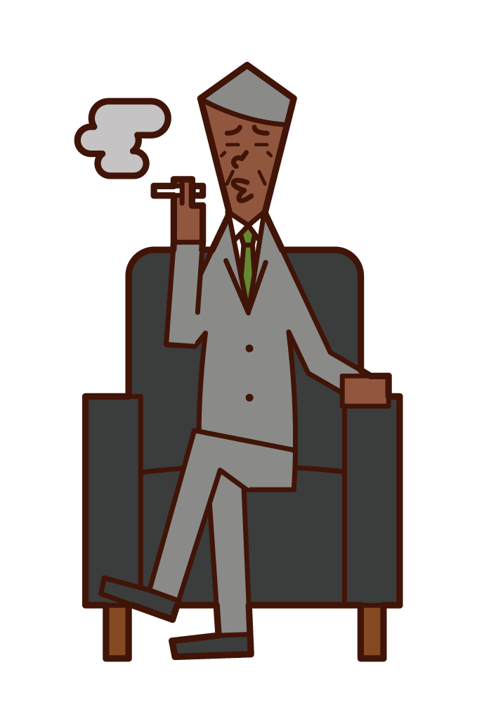 坐在沙發上抽煙的總統（男性）的插圖