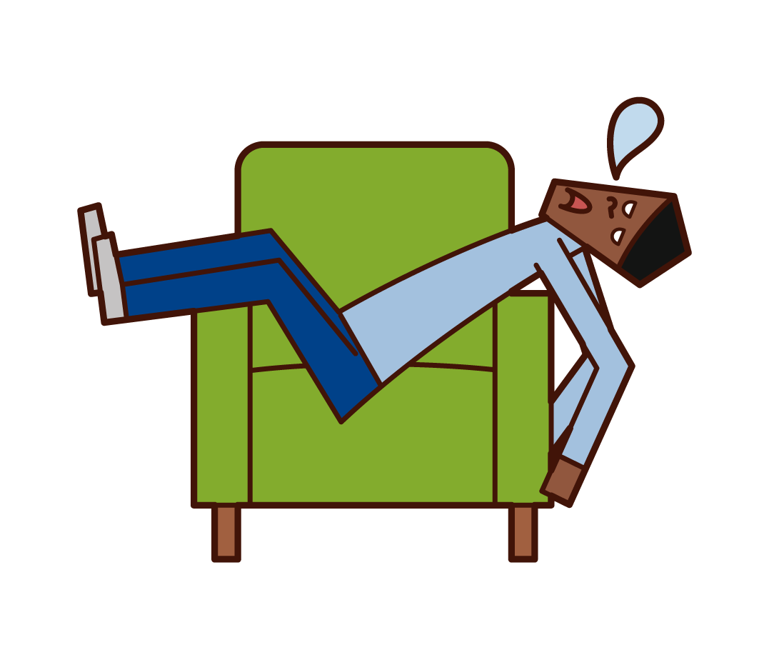 ソファで寝る人（男性）のイラスト