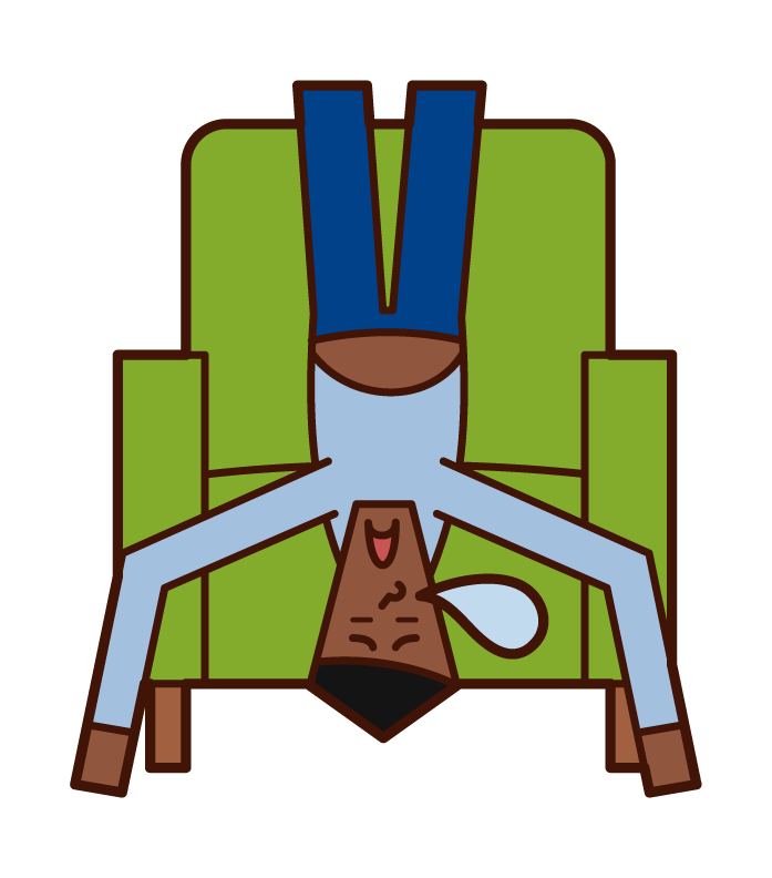 Illustration of a man sleeping upside down on a sofa