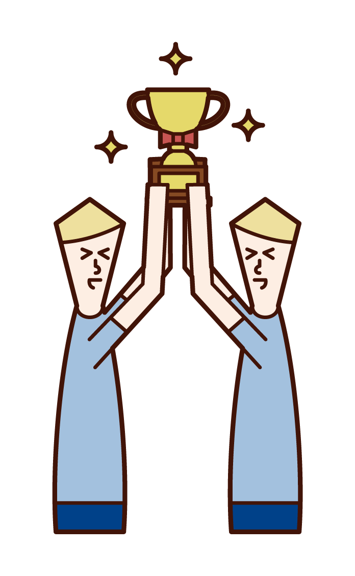 Illustration of people (men) holding trophies