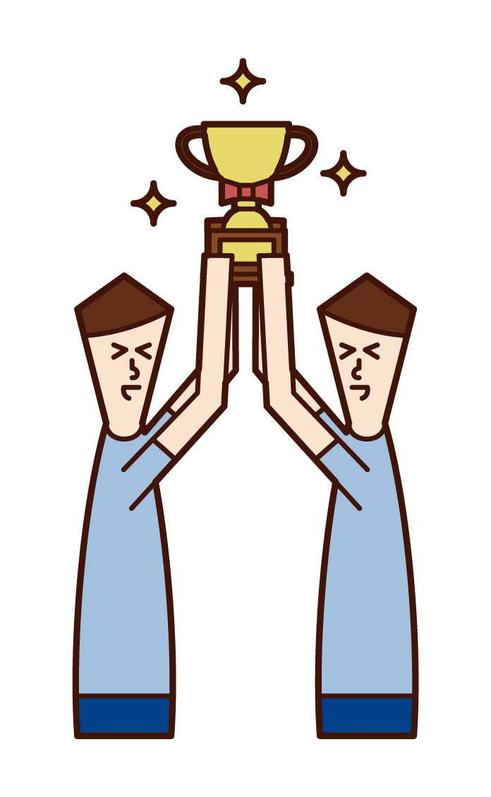 Illustration of people (men) holding trophies