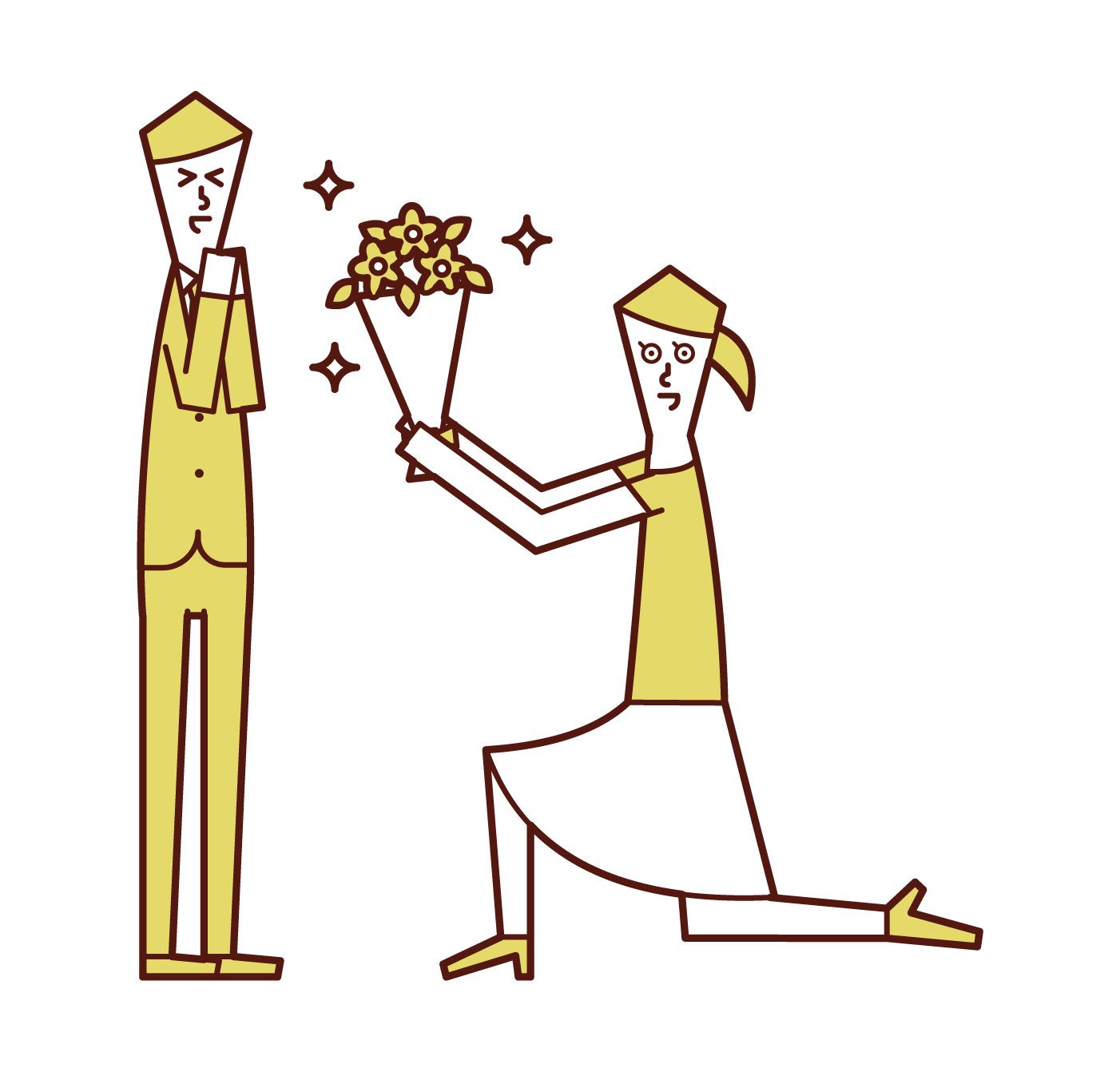 花束を渡してプロポーズする人 女性 のイラスト フリーイラスト素材 Kukukeke ククケケ