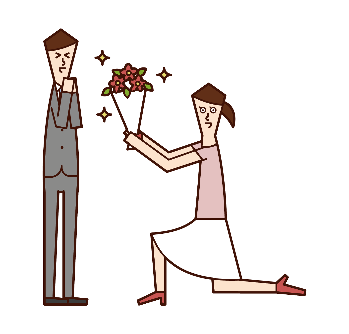 花束を渡してプロポーズする人 女性 のイラスト フリーイラスト素材集 Kukukeke