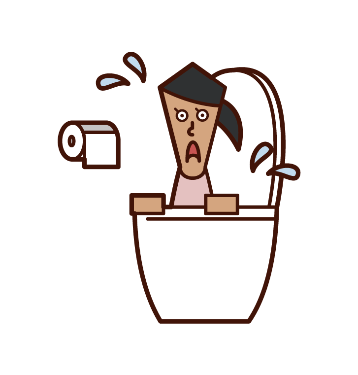 トイレの便器から出てくる人（女性）のイラスト