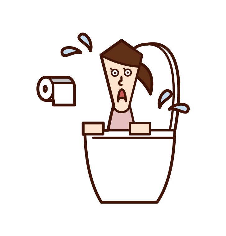 トイレの便器から出てくる人（女性）のイラスト