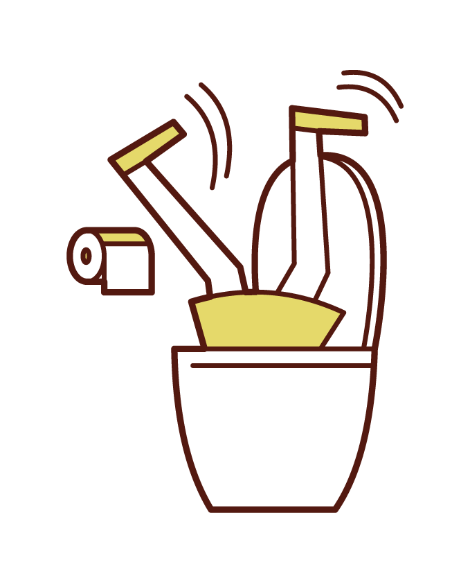 Illustration of a woman being sucked into a toilet bowl
