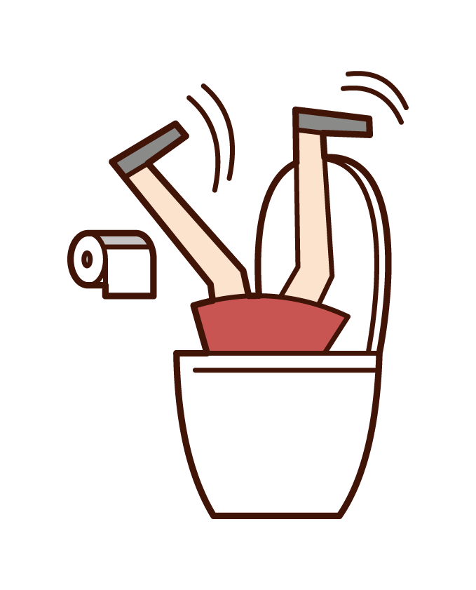 トイレの便器に吸い込まれる人（女性）のイラスト