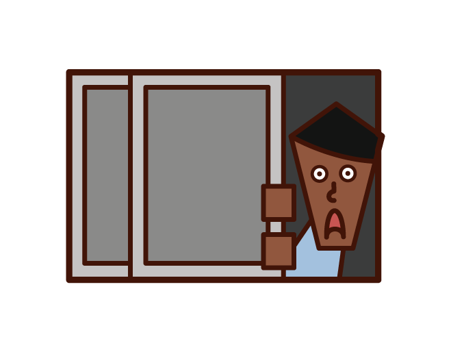 Illustration of a man peeping through a window