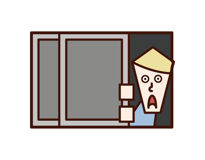 Illustration of a man peeping through a window
