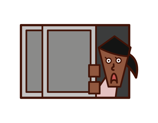 Illustration of a woman peeping through a window