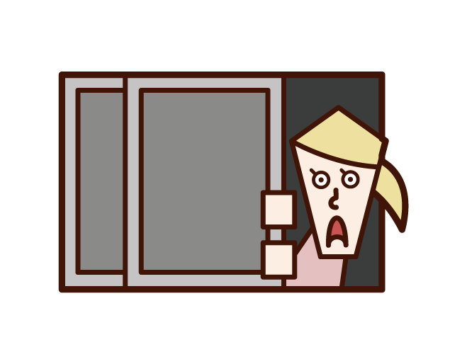 Illustration of a woman peeping through a window